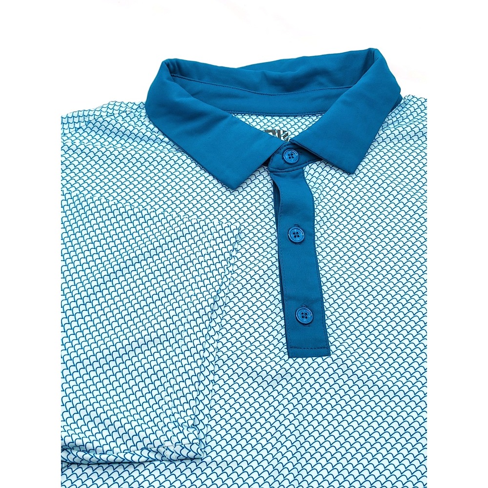 Graham Luxe Mens Performance Golf Polo Shirt Turquoise Scale Pattern GL10122 L‎